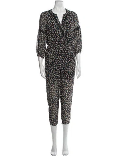 Pre-owned Anna Sui Floral Print V-neck Jumpsuit In Black