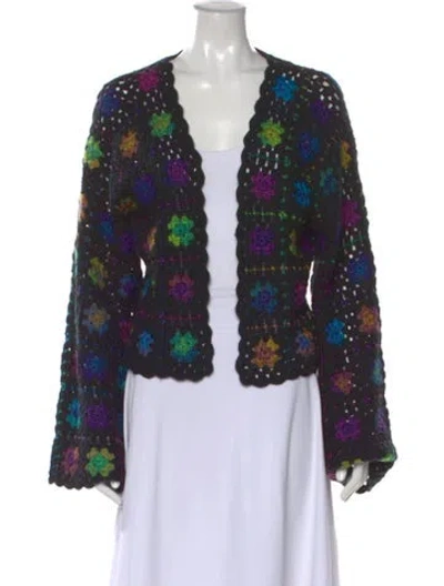 Pre-owned Anna Sui Floral Print V-neck Sweater In Black