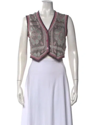 Pre-owned Anna Sui Floral Print V-neck Sweater In Multicolor