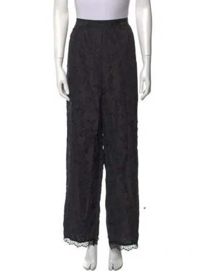 Pre-owned Anna Sui Floral Print Wide Leg Pants In Black