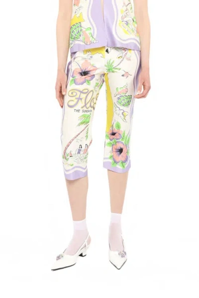 Anna Sui Florida Cotton Sateen Capri Pants In Lavender Multi