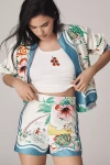 Anna Sui Florida Cotton Sateen Printed Shorts In Blue