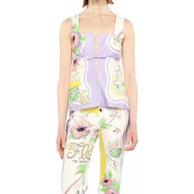Anna Sui Florida Cotton Sateen Sleeveless Bow Top In Lavender Multi