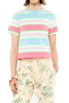 Anna Sui Fluorescent Stripe Knit Top In Baby Blue Multi