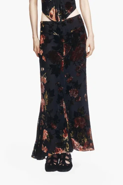 Anna Sui Folia Devore Trumpet Skirt In Black