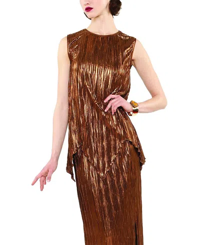 Anna Sui Fortuny Pleats Sleeveless Top In Brown