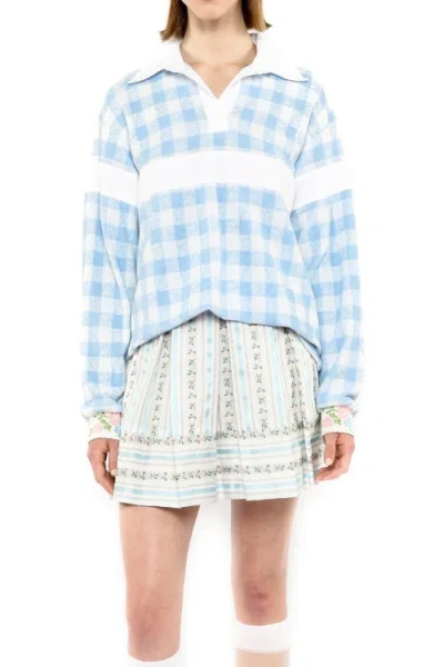 Anna Sui Gingham Terry Top In Baby Blue