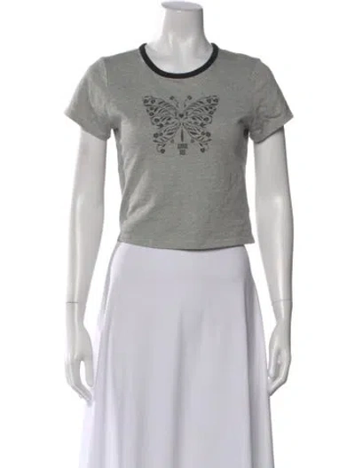 Pre-owned Anna Sui Graphic Print Crew Neck Crop Top In Gray