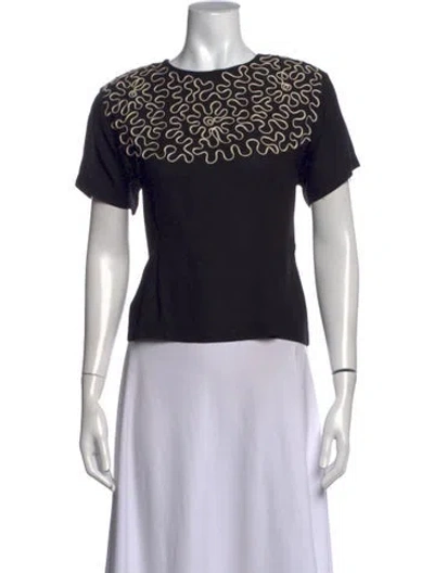 Pre-owned Anna Sui Graphic Print Crew Neck Top In Black