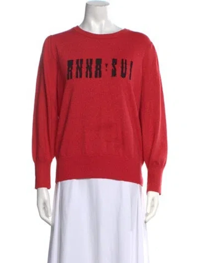 Pre-owned Anna Sui Graphic Print Crew Neck Top In Red