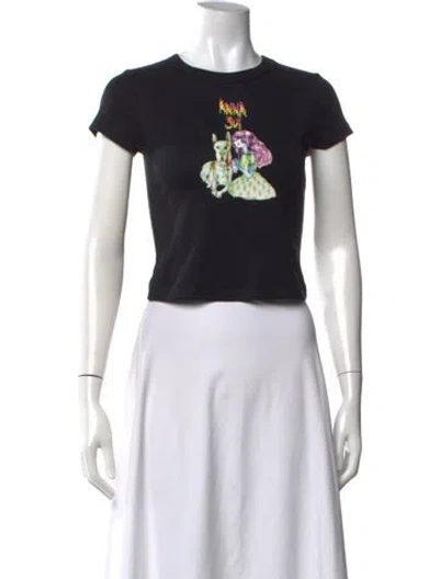 Pre-owned Anna Sui Graphic Print Crew Neck T-shirt In Black
