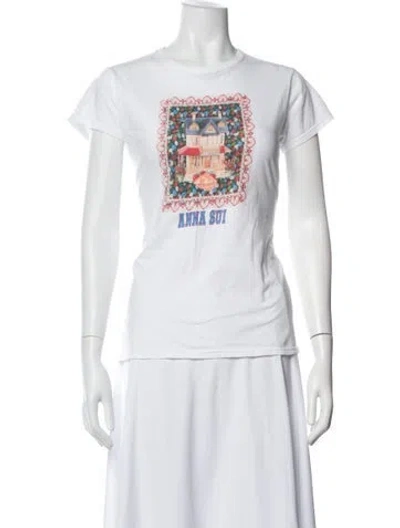 Pre-owned Anna Sui Graphic Print Crew Neck T-shirt In White