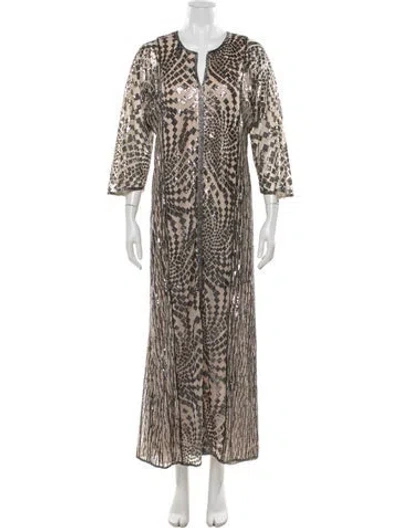 Pre-owned Anna Sui Graphic Print Long Dress In Brown