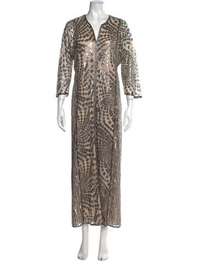 Pre-owned Anna Sui Graphic Print Long Dress In Brown