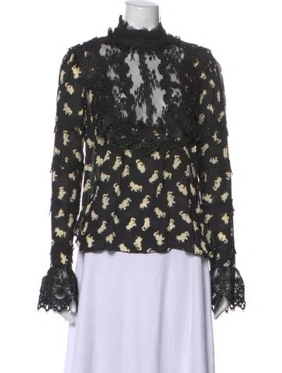 Pre-owned Anna Sui Graphic Print Mock Neck Blouse In Multi