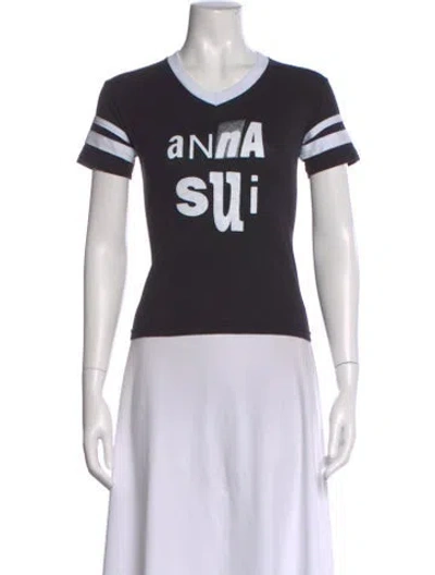 Pre-owned Anna Sui Graphic Print V-neck T-shirt In Black