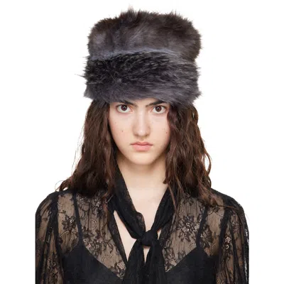 Anna Sui Gray Faux Fur Hat In Charcoal Multi