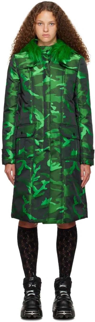 Anna Sui Green Camouflage Coat In Green Multi