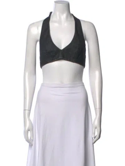 Pre-owned Anna Sui Halterneck Sleeveless Crop Top In Black