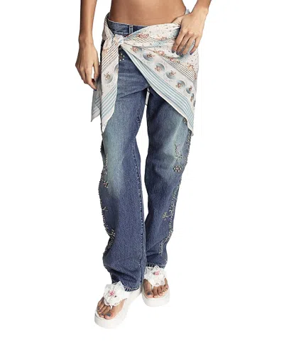 Anna Sui Heritage Scarf Print Chiffon Square Scarf In Blue