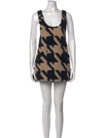 Pre-owned Anna Sui Houndstooth Print Mini Dress In Black