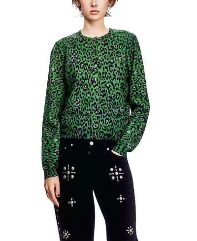 Anna Sui Jaguar Printed Knit Cardigan In Jade Multi