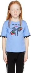 Anna Sui Kids Blue Embroidered T-shirt In 57 Blue