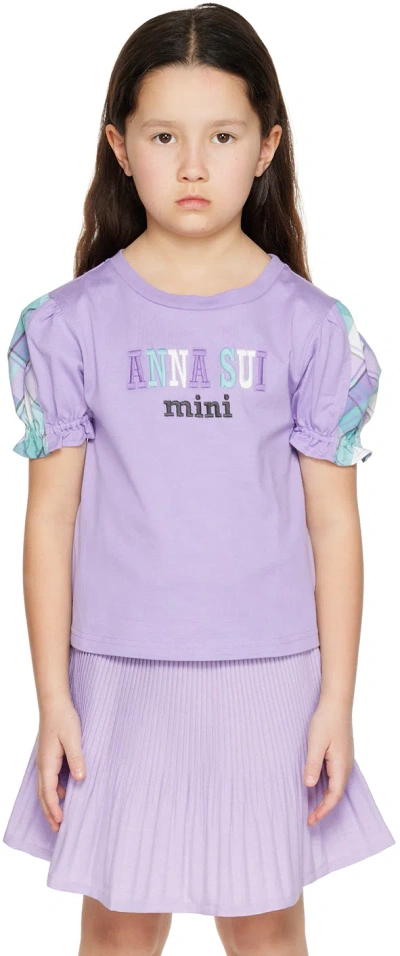 Anna Sui Kids Purple Check T-shirt In 60 Purple