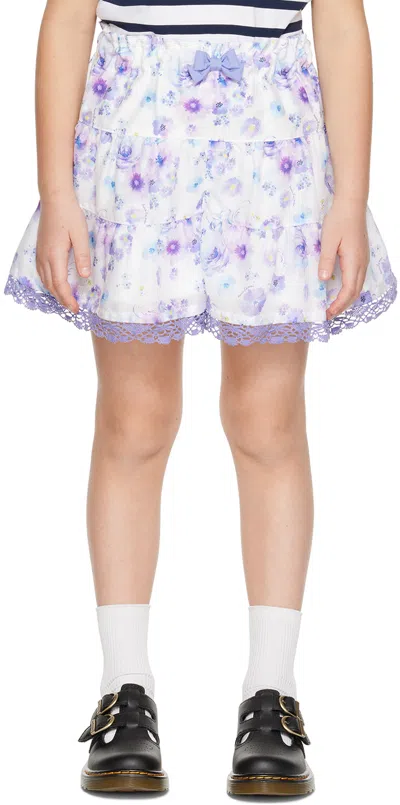 Anna Sui Kids White & Purple Floral Shorts In 01 White