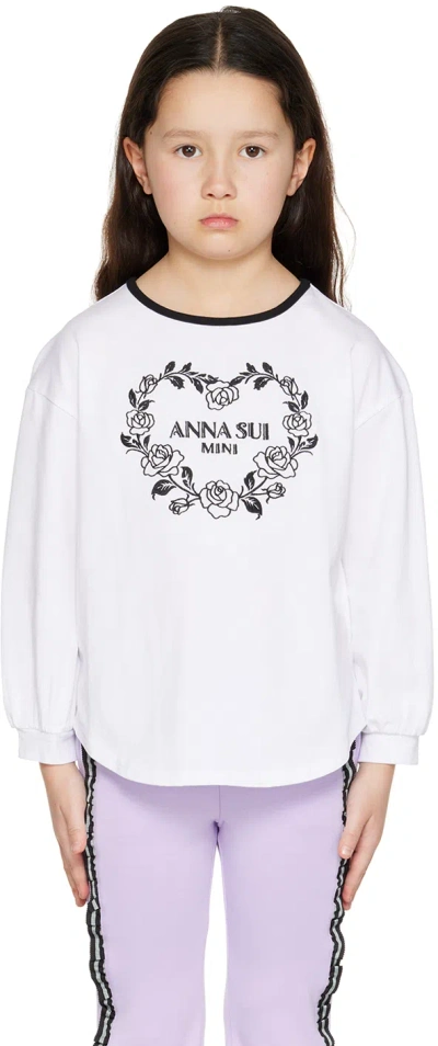 Anna Sui Kids White Embroidered Long Sleeve T-shirt In 01 White