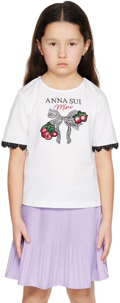 Anna Sui Kids White Embroidered T-shirt In 01 White