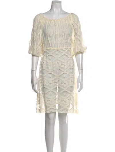 Pre-owned Anna Sui Lace Pattern Knee-length Dress W/ Tags In White