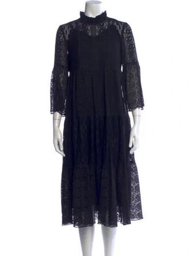 Pre-owned Anna Sui Lace Pattern Midi Length Dress In Blue