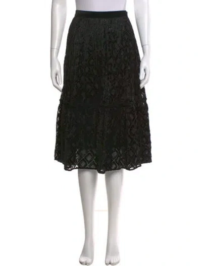Pre-owned Anna Sui Lace Pattern Midi Length Skirt In Black