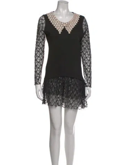 Pre-owned Anna Sui Lace Pattern Mini Dress In Black