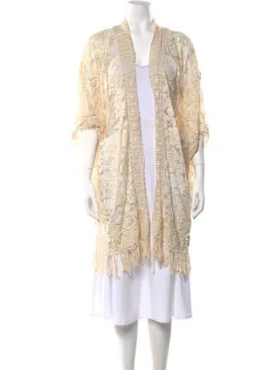 Pre-owned Anna Sui Lace Pattern Open Front Sweater In Neutrals