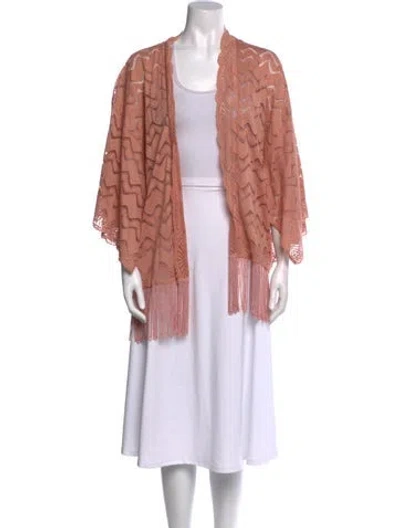 Pre-owned Anna Sui Lace Pattern Open Front Sweater In Pink