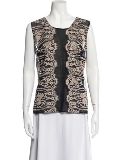 Pre-owned Anna Sui Lace Pattern Scoop Neck Top In White