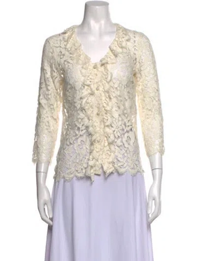 Pre-owned Anna Sui Lace Pattern V-neck Blouse In Neutrals