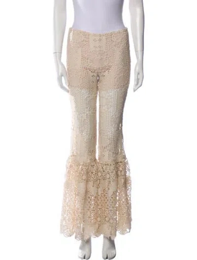 Pre-owned Anna Sui Lace Pattern Wide Leg Pants In Neutral