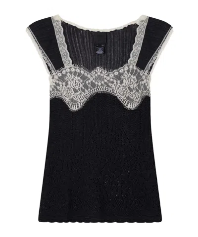 Anna Sui Lace-trimmed Jersey Cami In Black