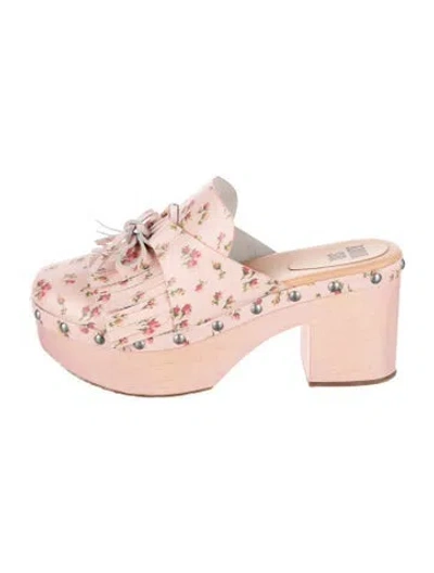 Pre-owned Anna Sui Leather Floral Print Mules In Pink