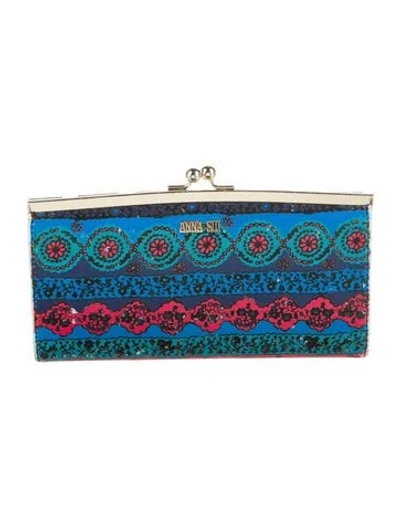 Pre-owned Anna Sui Leather Printed French Purse In Blue