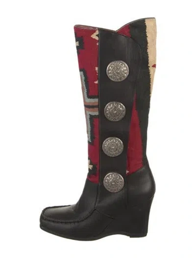 Pre-owned Anna Sui Leather Printed Lace-up Boots In Black