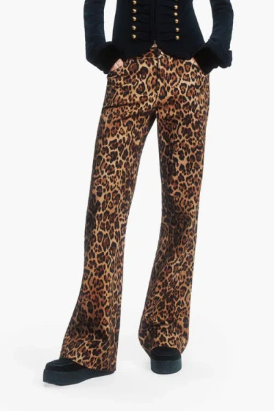 Anna Sui Animal-print Cotton-blend Wide-leg Pants In Brown