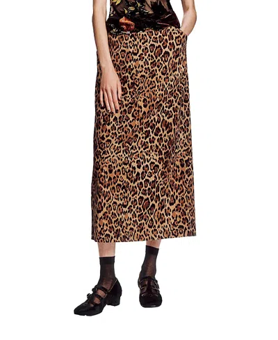 Anna Sui Leopard Denim Skirt In Honey Multi