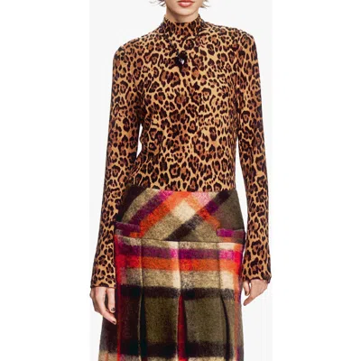 Anna Sui Leopard Knit Turtleneck In Multi