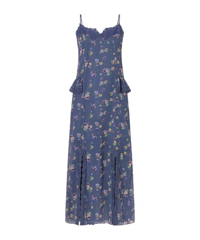Anna Sui Night Blooming Floral-print Lace-trimmed Chiffon Midi Dress In Gold