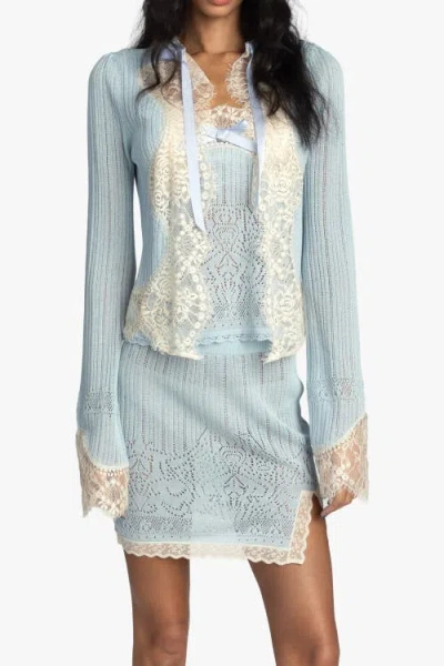 Anna Sui Lingerie Lace Knit Cardigan In Blue