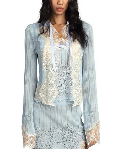 Anna Sui Lingerie Lace Knit Cardigan In Blue